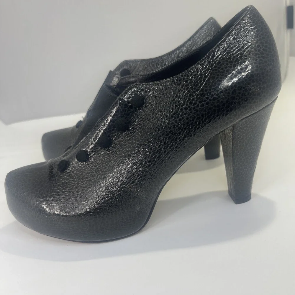 JEANNE JARVAISE WOMENS ITALIAN LEATHER BL ACK CRINKLE Patent PUMPS SHOES SIZE38